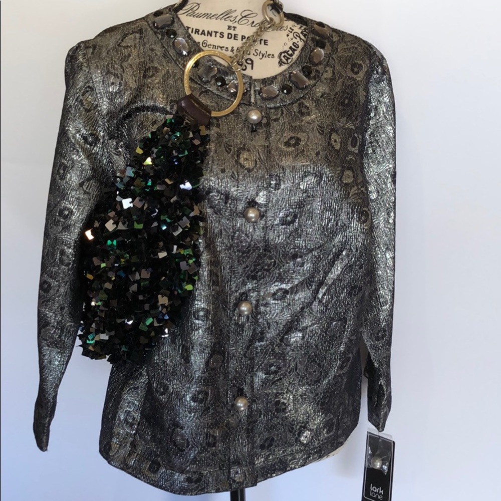 Lark Lane Jacket Jeweled Neckline Button Up   LUXE-URIOUS